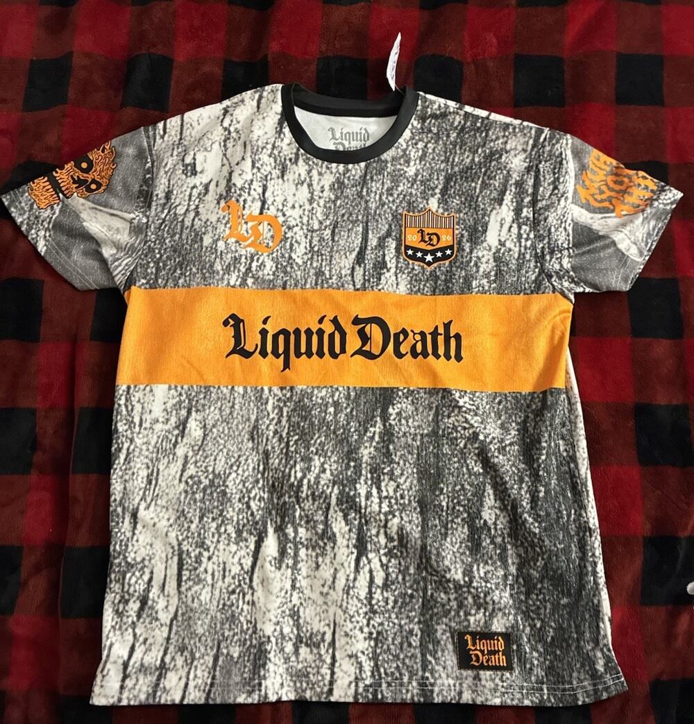 LIQUID DEATH Jersey camo Sports Racing skull Men XL Performance Shirt NWT Y2K